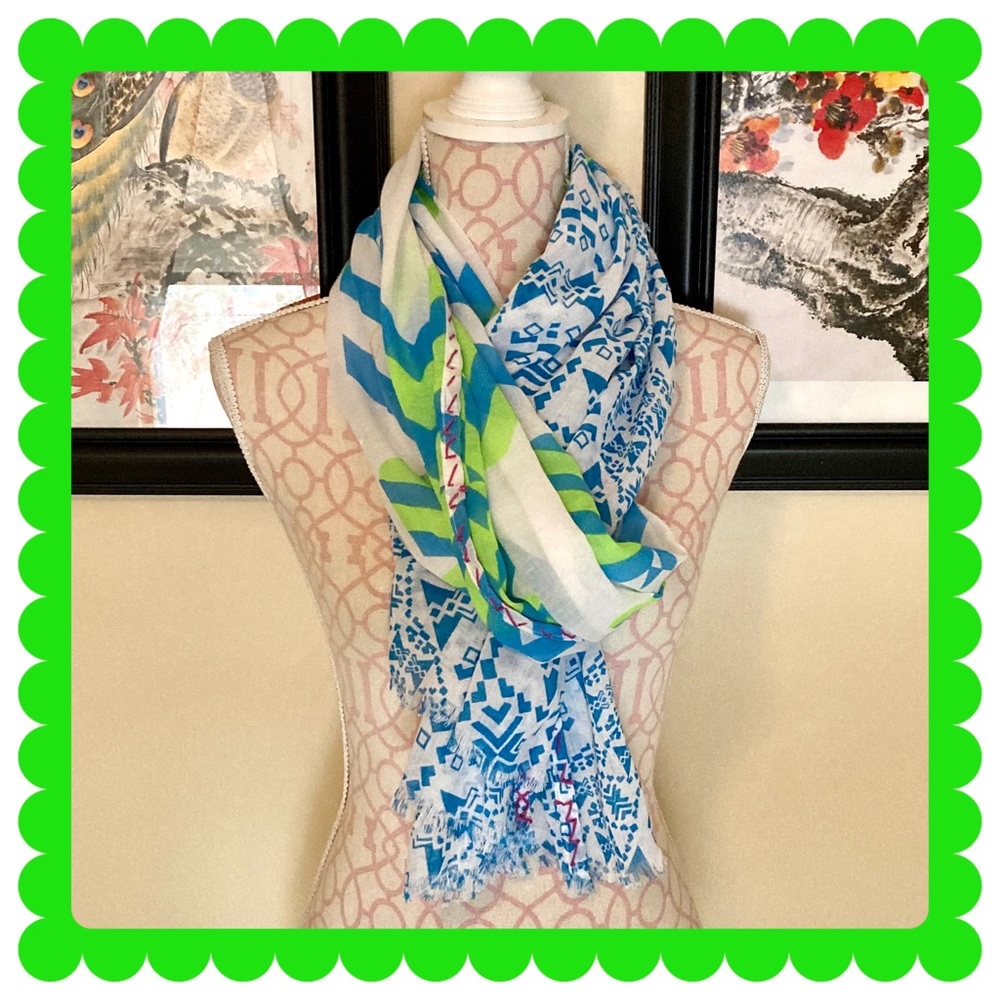 Blue, green, white scarf